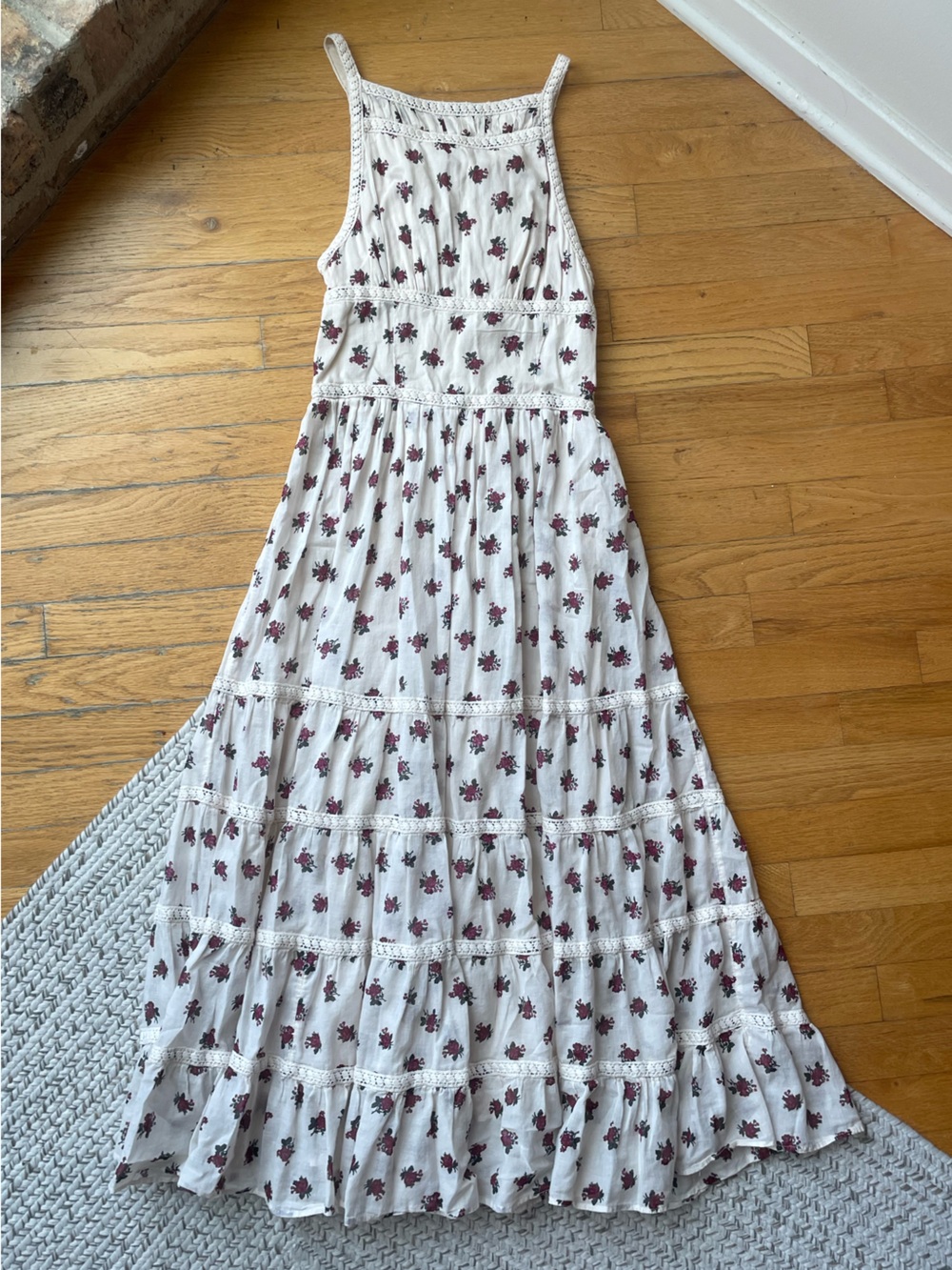 Free People White Maxi Dress with Pink Floral Print
